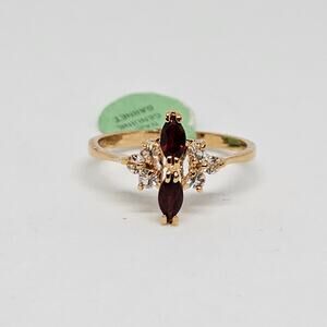 DAC Vintage Gemstone Gold Electroplated Garnet CZ Ring Size 10 Red White Gold